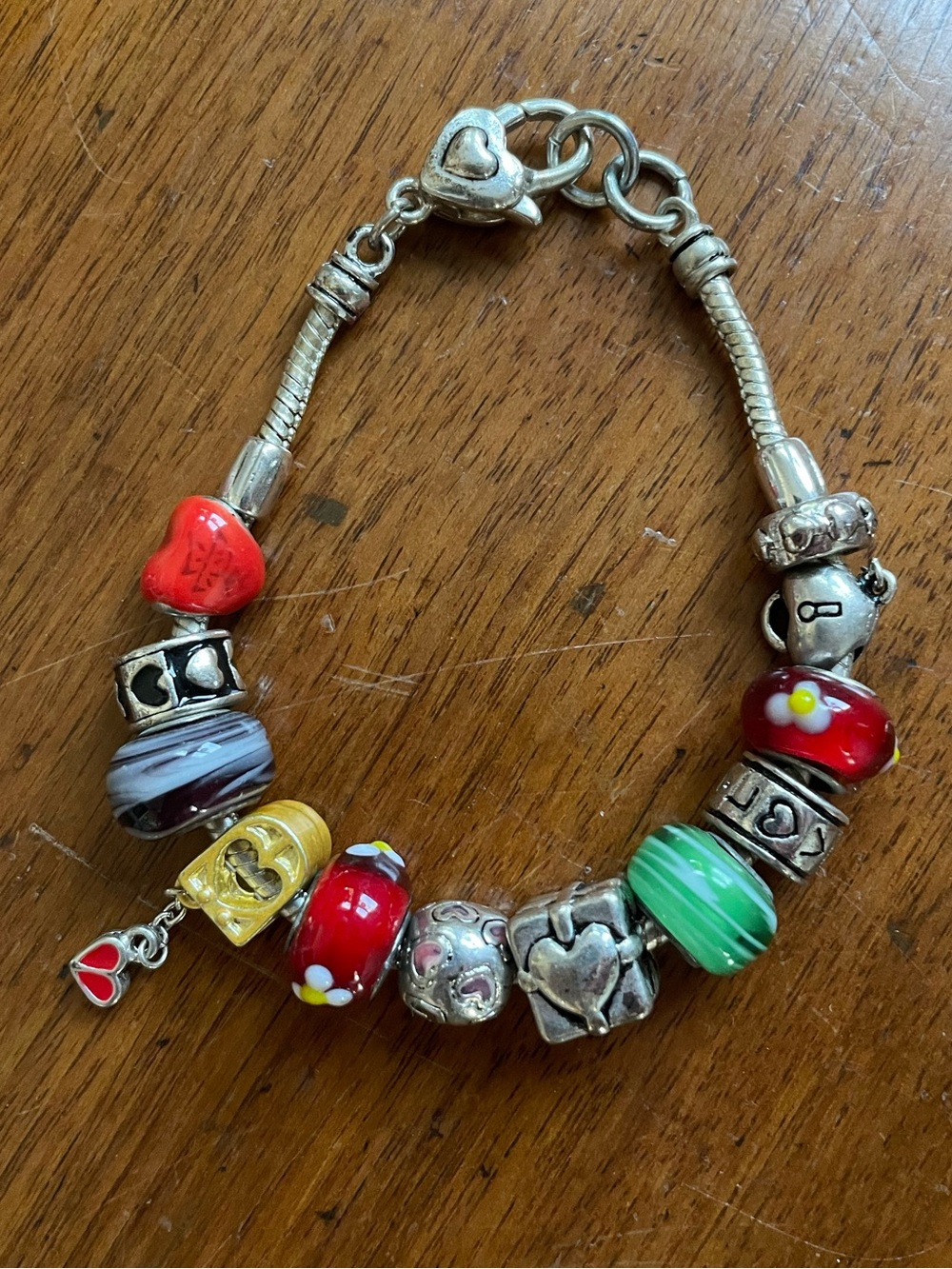 Vintage Chunky Red, Green & Yellow Glass Charm Bracelet